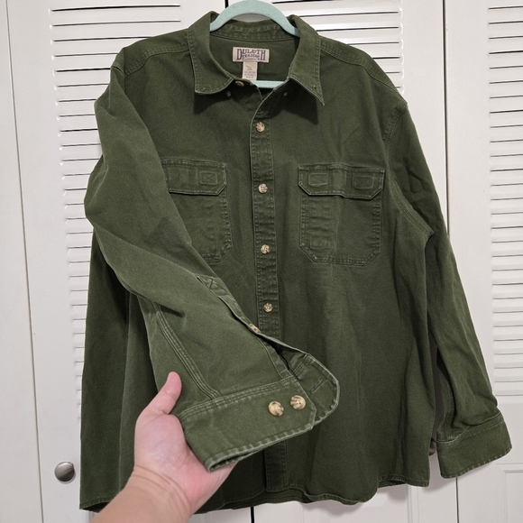 Duluth Trading Large Green Cotton Button Shirt Workwear Chore Collar Sz 2XL #070 - Picture 3 of 5